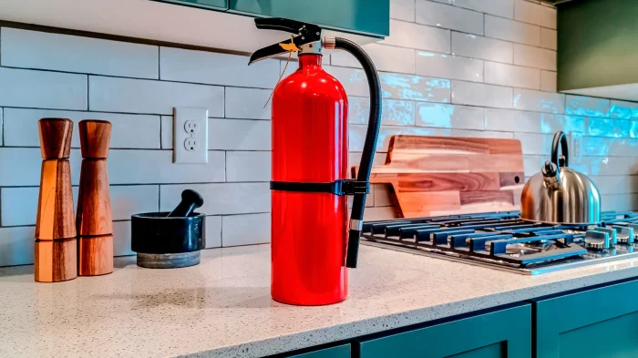 Переносной огнетушитель на кухне