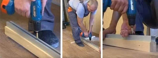 Крепление рельса к брусу.